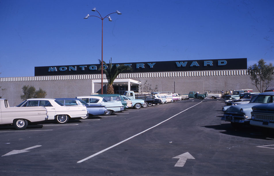 A view of The Broadway department store's inside entrance at Topanga Plaza,  which opened on February 10, 1964 in Canoga Park, CA. Gruen Associates  photo, shared from the Valley Relics Group FB